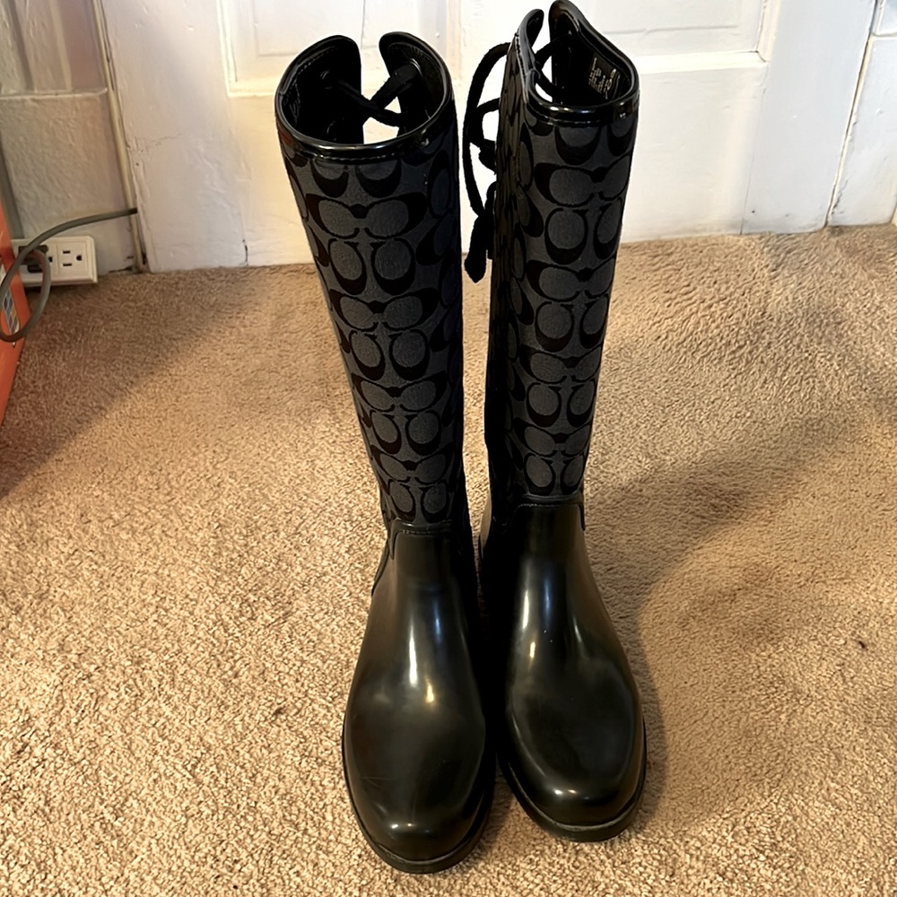 Coach Lace Back Rainboots, Size 10, Fair Condition